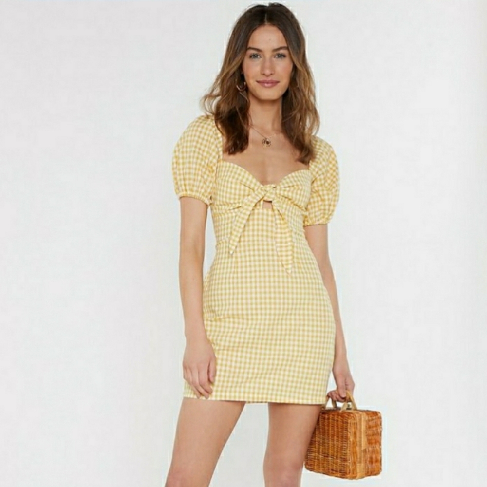 NWT Yellow Gingham Milkmaid Dress